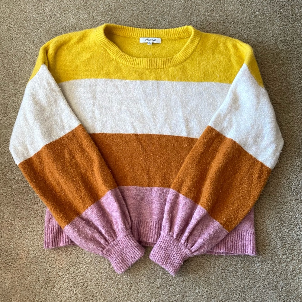 Madewell soft spun color block vintage yellow orange pink color block sweater